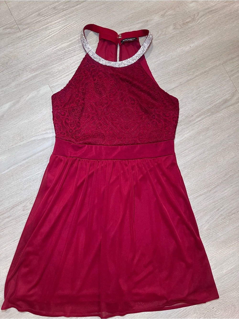 Vintage Red Rhinestone Halter Party Dress Small